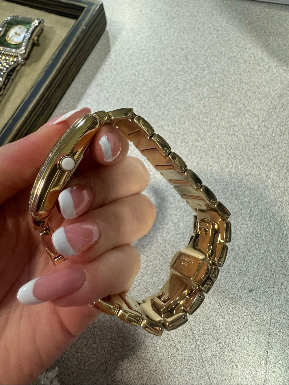 Rarities by Carol Brodie Goldtone Stainless Steel White Accent Bracelet Watch